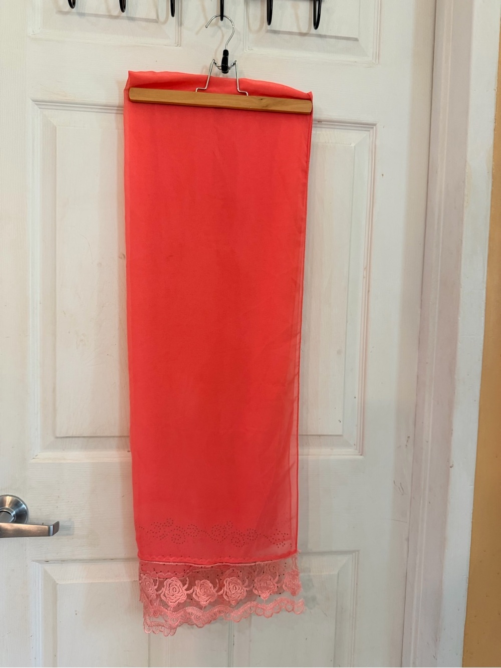 Coral Lace Trim Chiffon Scarf